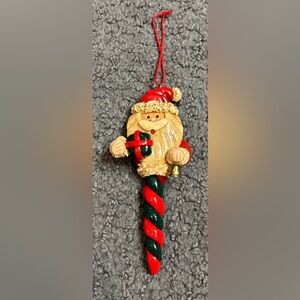 Vintage Santa Candy Cane Red Green Twist Bell Present Christmas Ornament 5.5”